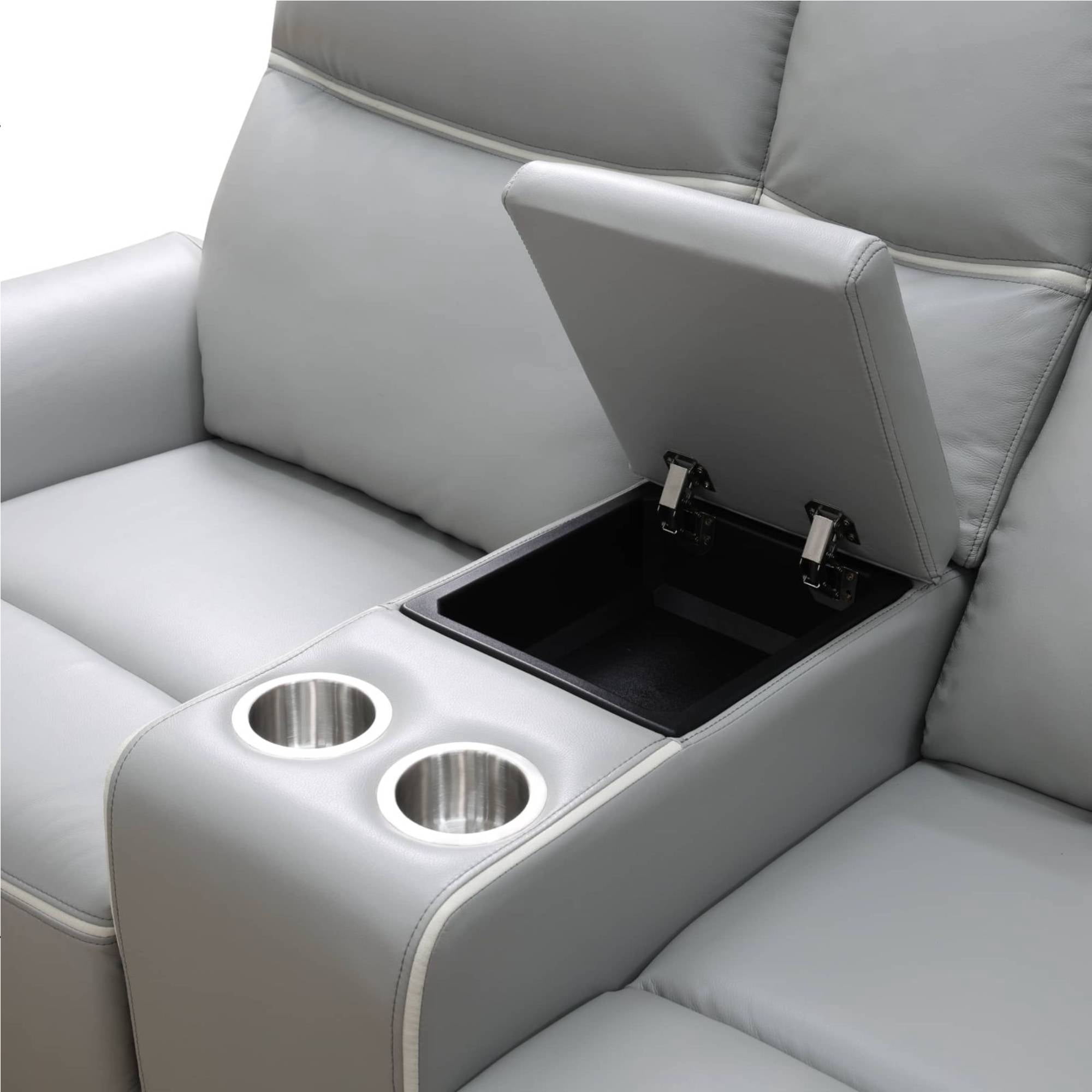 TrumanPick Power Recliner Chair with LED, 2 Seater Leather Reclining Loveseat Couch for Living Room, Grey