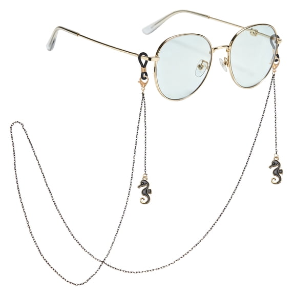 Uxcell 27.5 Inch Eyeglass Chains, Stylish Sea Horse Beaded Glasses Lanyard with 2 Anti-Slip Silicone Rings, Neck Strap Vintage Read Glasses Chain for Women Men, Black
