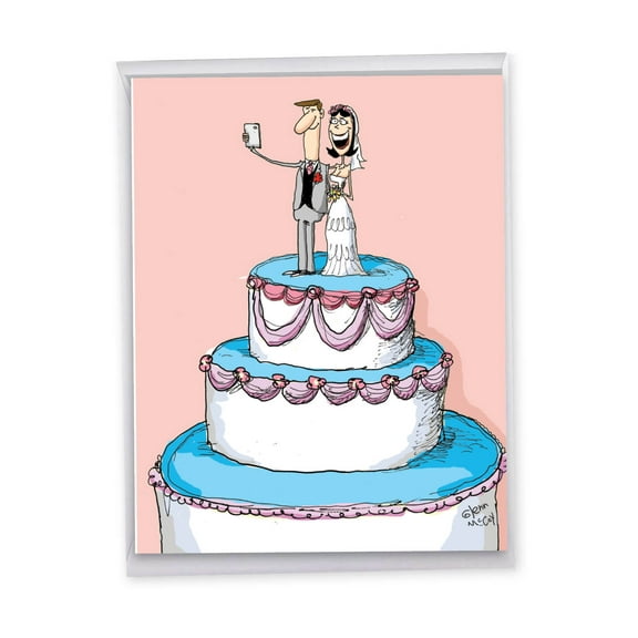 1 Large Funny Wedding Greeting Card (8.5 x 11 Inch) - Cake Selfie Wedding Congratulations J9733WDG-US