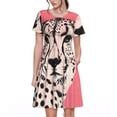 thumbnail image 1 of Easygdp Pink Cheetah Art para Vestido Transpirable de Mujer, Vestido Suelto de Manga Corta con Pliegues y Bolsillos para el Verano, 1 of 6