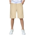 thumbnail image 4 of Toddler Boys Cotton Linen Shorts Elastic Waist with Button Decor Pleated Front Lightweight Summer Chino Shorts for Casual Party Gift, 5T-15Y, 4 of 7