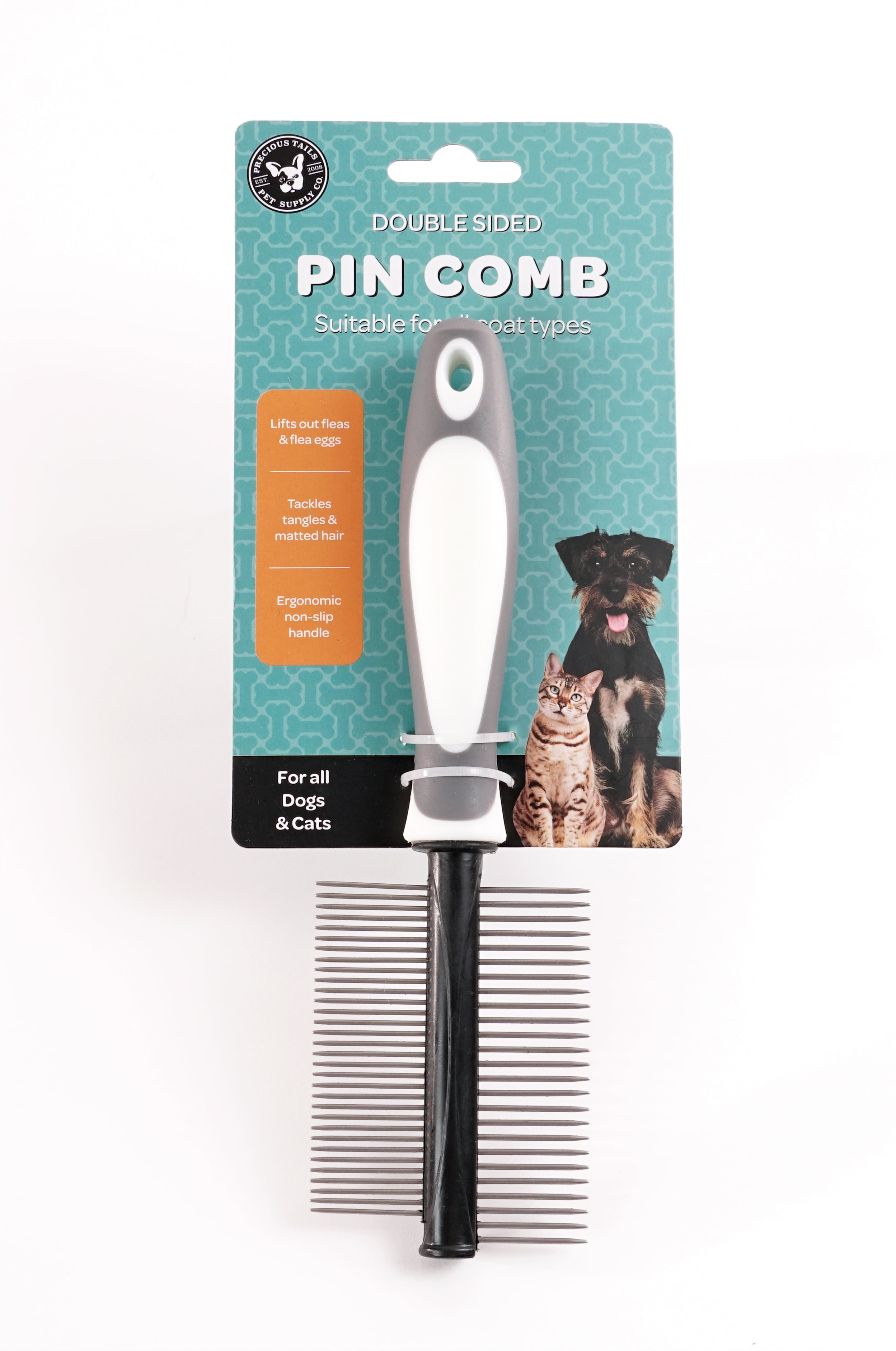 Precious Tails Professional Double Sided Pin & Bristle Brush Comb for Dogs & Cats - Gentle Grooming for All Coat Types