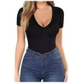 thumbnail image 1 of Camiseta básica ajustada de manga larga y cuello en V para mujer, de rayón elástico/spandex - S-L, 1 of 6
