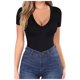 thumbnail image 1 of Camiseta básica ajustada de manga larga y cuello en V para mujer, de rayón elástico/spandex - S-L, 1 of 6