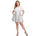 thumbnail image 4 of HDE Plus Size Shiny Metallic Suspender Skirt High Waisted Holographic Rave Skirt (Holographic Silver, 4X), 4 of 7