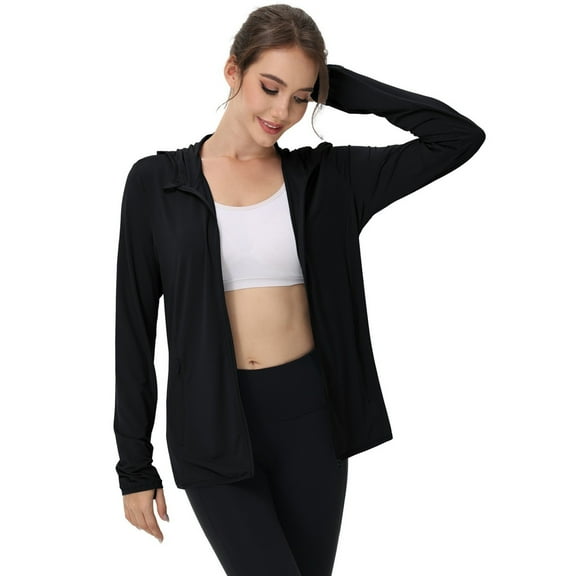 Fonma Hooded Women's Athletic Full Zip Lightweight Workout Jacket with Pockets Black S