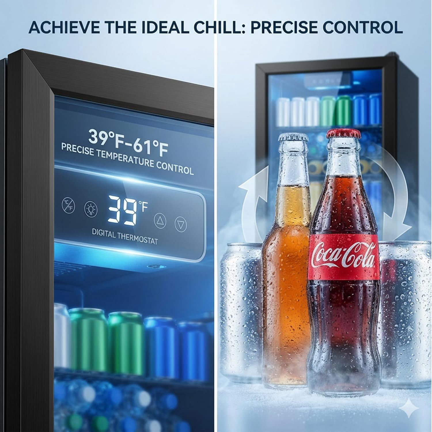 3.2 Cu.Ft Mini Beverage Refrigerator, 130 Can Glass Door Cooler for Drinks, Soda, Beer & Wine, Compact Fridge for Bedroom, Office, Home Bar, Black