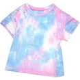 thumbnail image 2 of Peacolate Summer Little&Big Girls 2pcs Clothing Sets Short Sleeve T-Shirt and Denim Suspenders Shorts,Tie-dye,5Years, 2 of 5