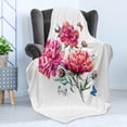 thumbnail image 4 of Watercolor Flowers Soft Flannel Fleece Throw Blanket, Vibrant Carnation Bouquet Surreal Spring with Butterfly Spring Buds, Cozy Plush for Indoor and Outdoor Use, 60" x 80", Multicolor, by Ambesonne, 4 of 5