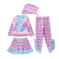 thumbnail image 4 of shoper Swimsuits for Teens Girls Long Sleeve Swimwear Cute Cartoon Print Scale Design Sun Four Piece Outfit Purple 4-5 Years, 4 of 6