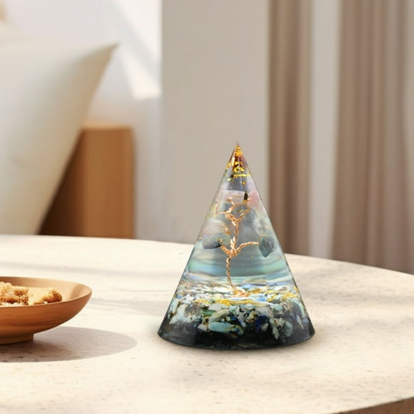 Orgone Energy Tower, Natural Crystal Crushed Stone, Geometric Design, for Meditation Space, Home Decor, Stress Relief, Crystal Grid, Feng Shui, 6 Inches Tall, Modern Minimalist, Energy JACSZPA
