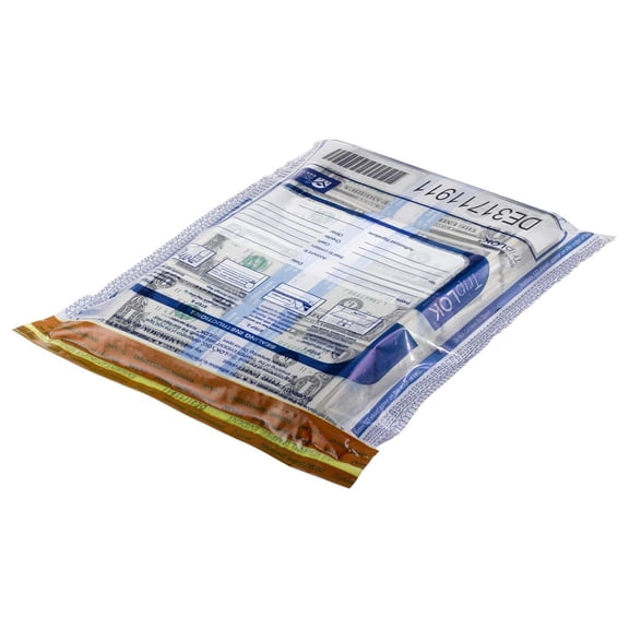 TripLok 9" x 12", Clear w/Pocket 100 Bags, Tamper-Evident Deposit Bags, Outside Reclosable Pocket, Tear-off Receipt   Large Barcodes 585030