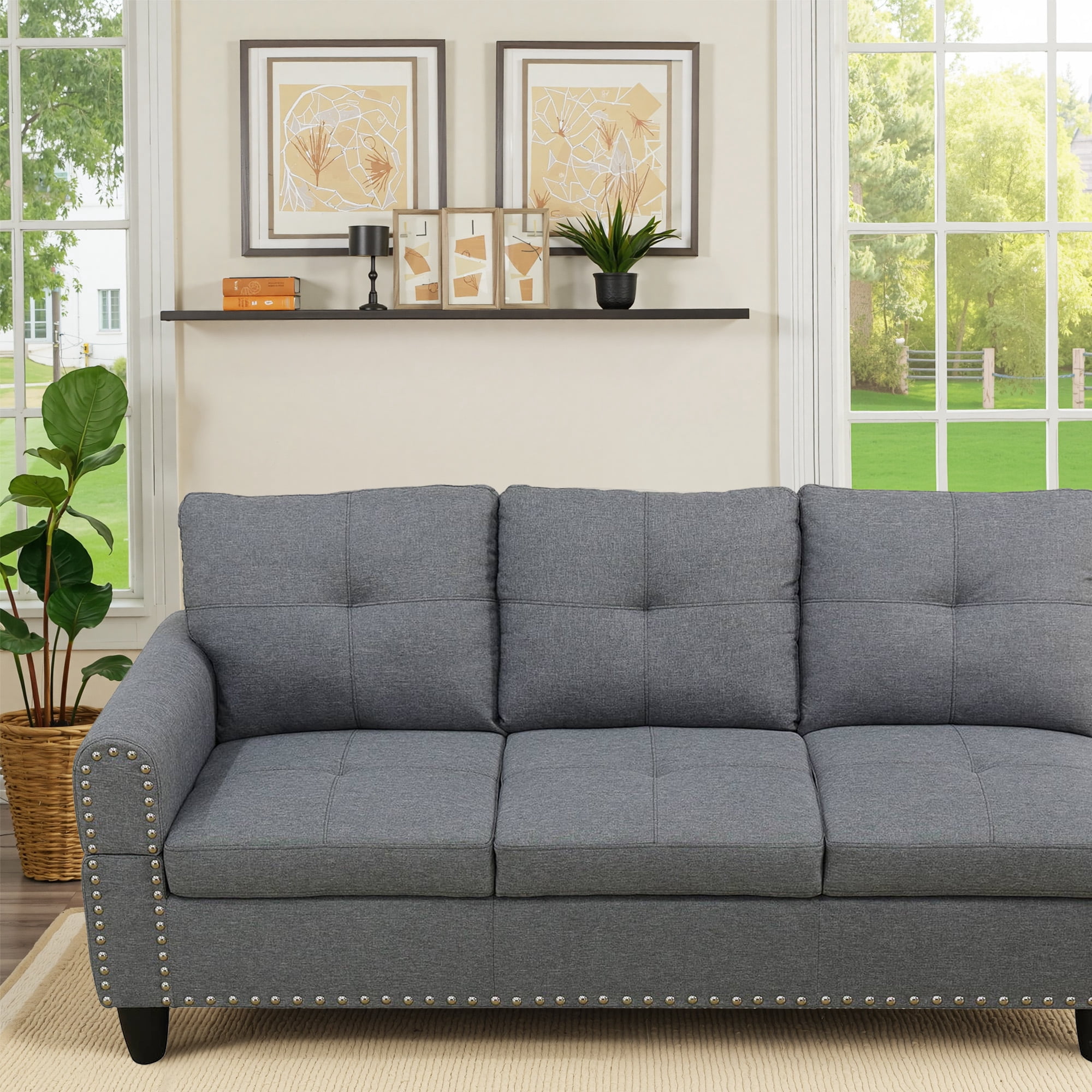 MAYEERTY 97" Linen Sectional Couch (3-Piece Set) - Living Room Sofa, Gray