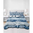 thumbnail image 2 of Twin XL Quilt Bedding Set, Navy Blue Coastal Beach Reversible Summer Quilt 3 Pieces, Nautical Starfish Coral Vintage Wooden Lightweight Bedspreads Coverlets with 2 Pillow Shams for All Seasons, 2 of 5