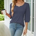 thumbnail image 6 of Diufon Womens Fall Blouses Casual Solid Color Pleated Pullover Tops Neck Puff 3/4 Sleeve Tees, 6 of 7