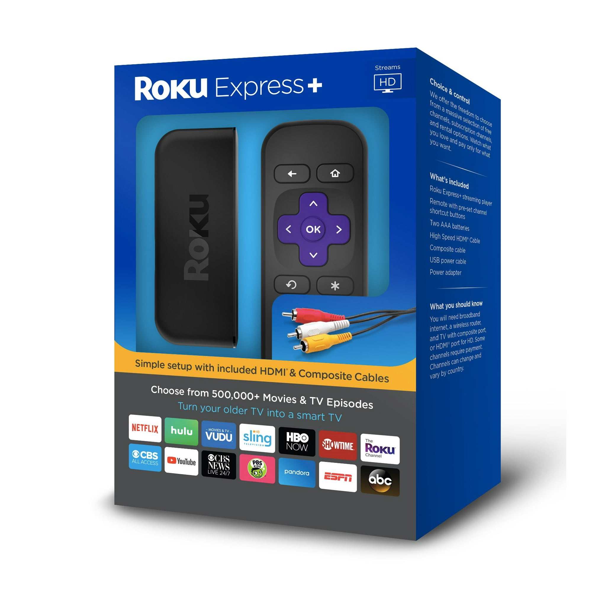 Roku Express+ HD 1080p Streaming Media Player, 3910RW