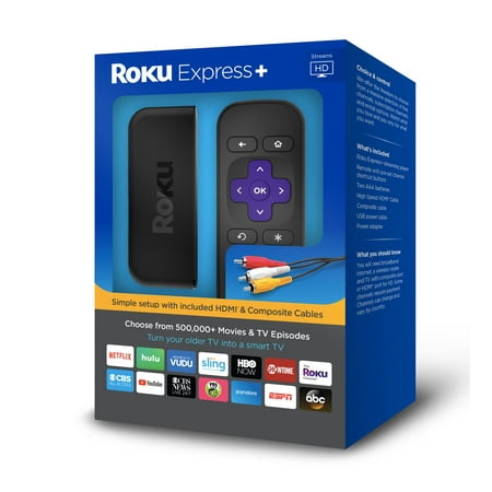 Roku Express+ HD - WITH 30-DAY FREE TRIALS OF SHOWTIME, STARZ AND EPIX IN THE ROKU CHANNEL ($25.97