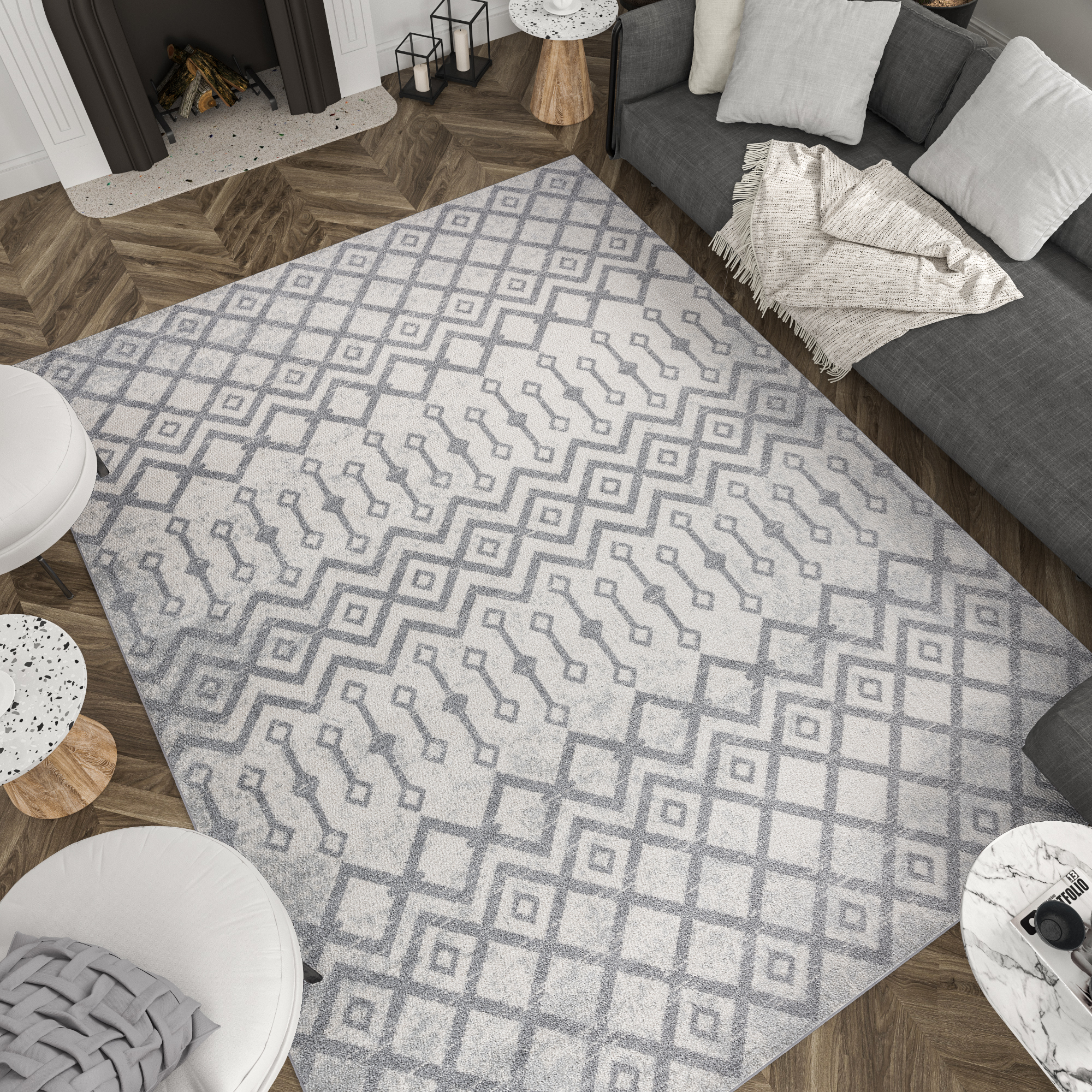 Diamond Contemporary 5' x 7' Beige and Gray Polypropylene Indoor Area Rug