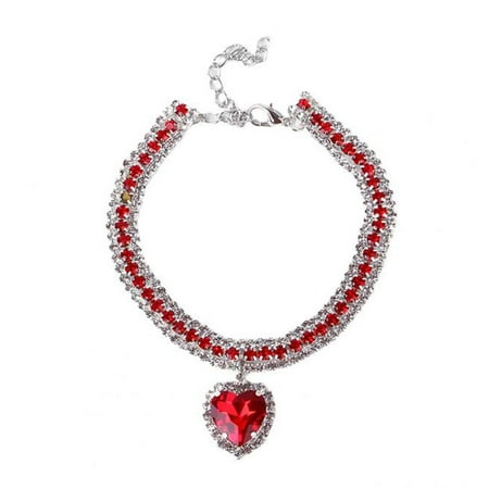 GHYJPAJK Cat Puppy Jewelry Necklace Bling Pet Dog Collar Heart Pendant Crystal Diamond