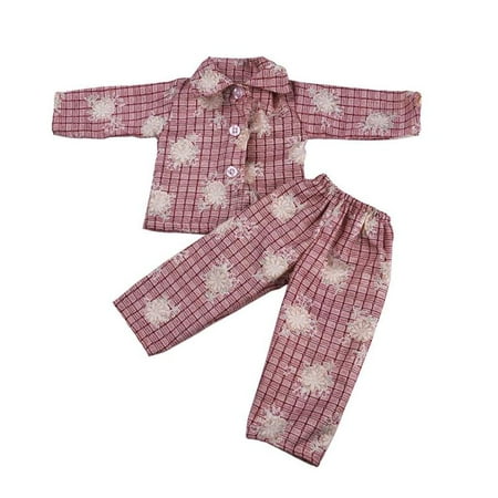

New Handmade Floral Plaid Pajamas Nightwear Nightgown Shirt & Pants Outfit For 18 American Doll Dolls Costume