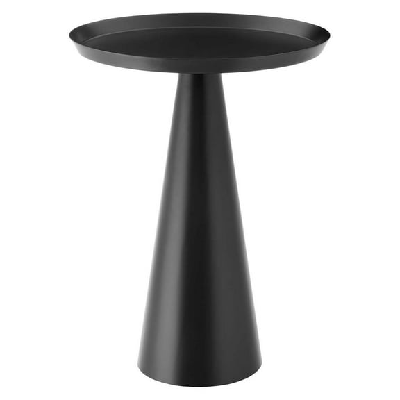 Modway Maren Round Iron Metal Side Table with Conical Pedestal Base in Black