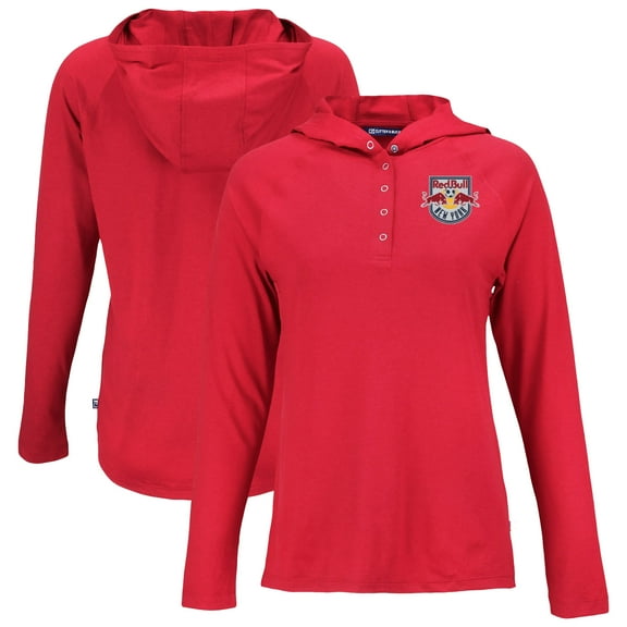 Women's-Cutter & Buck Red New York Red Bulls Coastline Epic Comfort Eco Recycled Quarter-Snap Raglan Hoodie Top