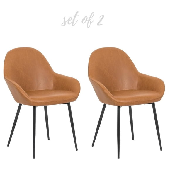 Ani arm chair dining chair in tan, upholstered PU set of 2