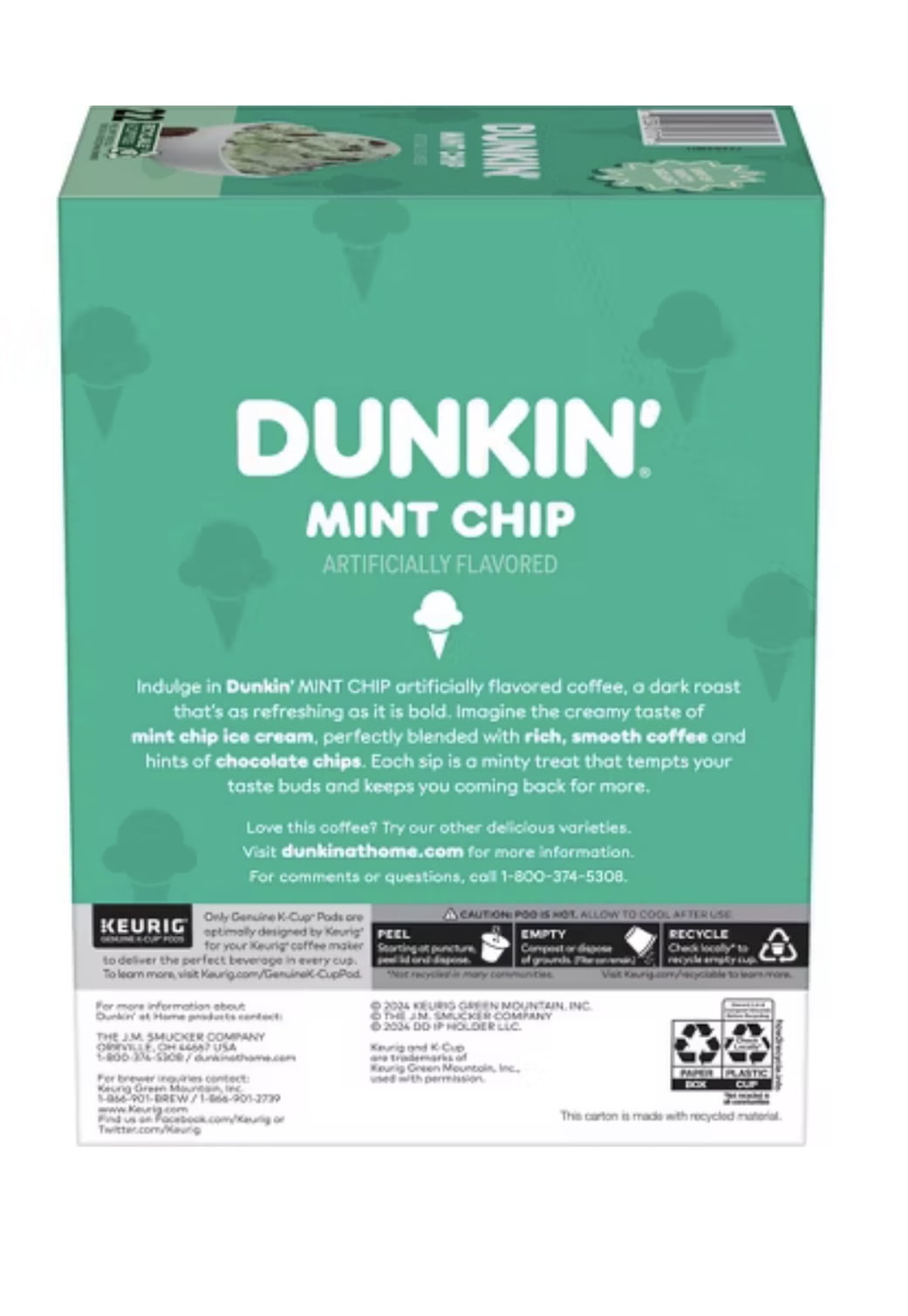 Dunkin� Mint Chip Artificially Flavored Coffee, Keurig K-Cup Pods, 22 Count box