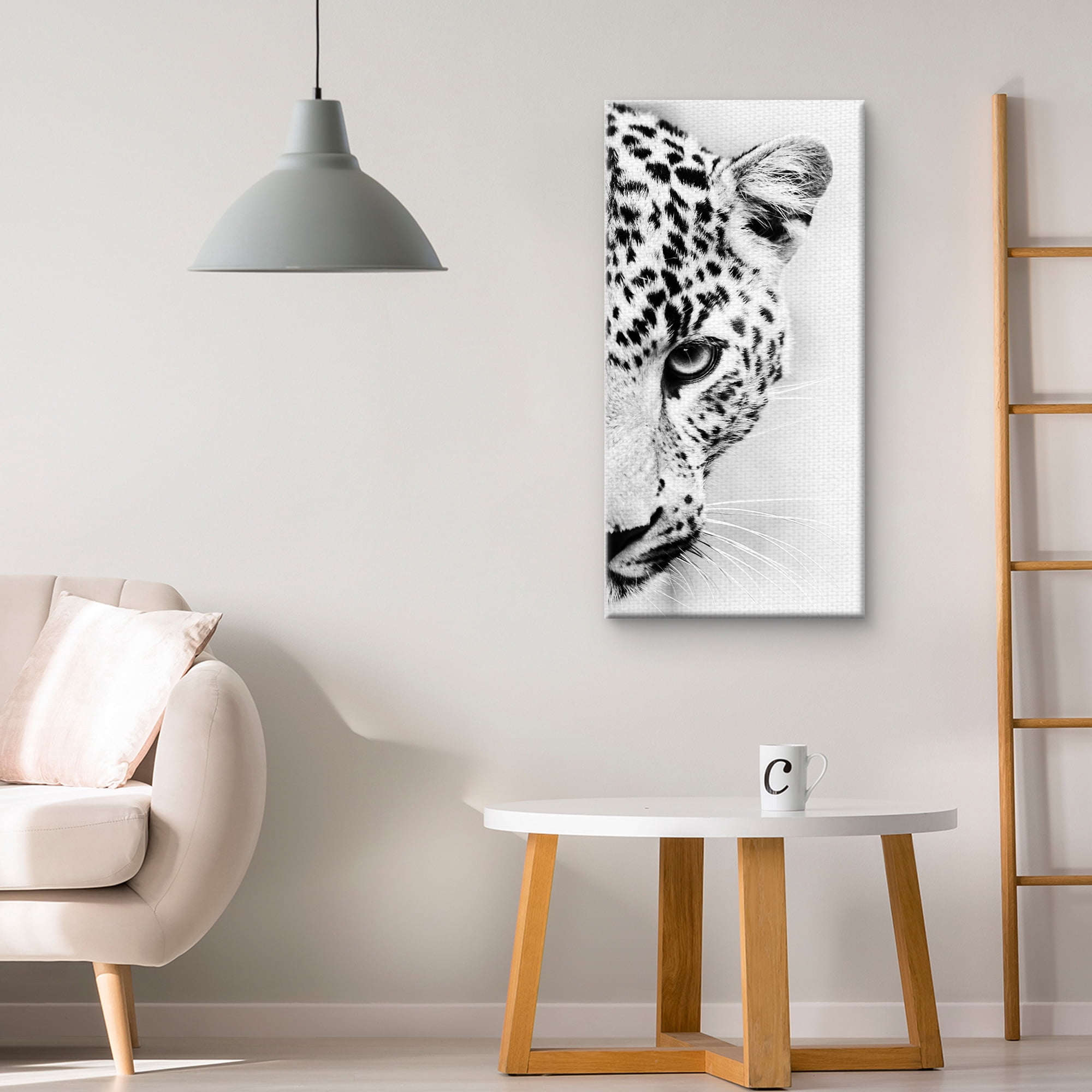 Masterpiece Art Gallery Leopard Crop by Belle Maison Black and White Canvas Photo Art Print 17" x 34"