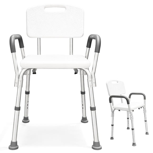 Seven Mine Silla para Baño Adulto Mayor 4 en 1 Antideslizante | Banco Ducha con Respaldo y Brazos Desmontables,Confortable, Altura Ajustable 43–56 cm, Aluminio Ligero Soporta 130 kg Blanca