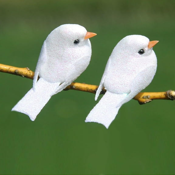 Holzlrgus 12pcs Tiny White Glitter Artificial Foam Birds 2" Mini Clip on Decorative Bird Ornaments for Crafts Christmas Tree Wedding Decoration Home Garden Party Accessories