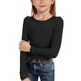 thumbnail image 3 of KAUOD Girls Long Sleeve Shirt Crew Neck Knit Stretchy Pullover Tops Teen Kids Plain School Casual T-Shirt Soft Clothes, 3 of 7