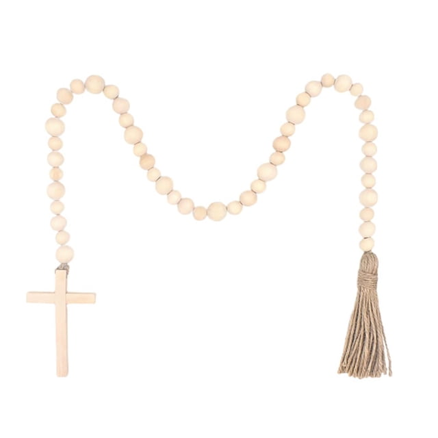 Jierger 35.3 Inch Decorative Beads Beaded Decor Style Wood Beads String Decor Beads String Adornment Beads String with Tassel Wood Garland Beads Beaded Decoration