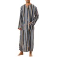 thumbnail image 2 of INSPIRE CHIC Men's Nightshirt Striped Long Sleeve Button Closure Two Pockets Sleepshirts L Navy Gray, 2 of 4