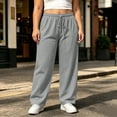 thumbnail image 6 of yillto Women Plus Size Sweatpant Wide Leg Elastic Waist Drawstring Loose Pants Trousers with Pockets, 6 of 7