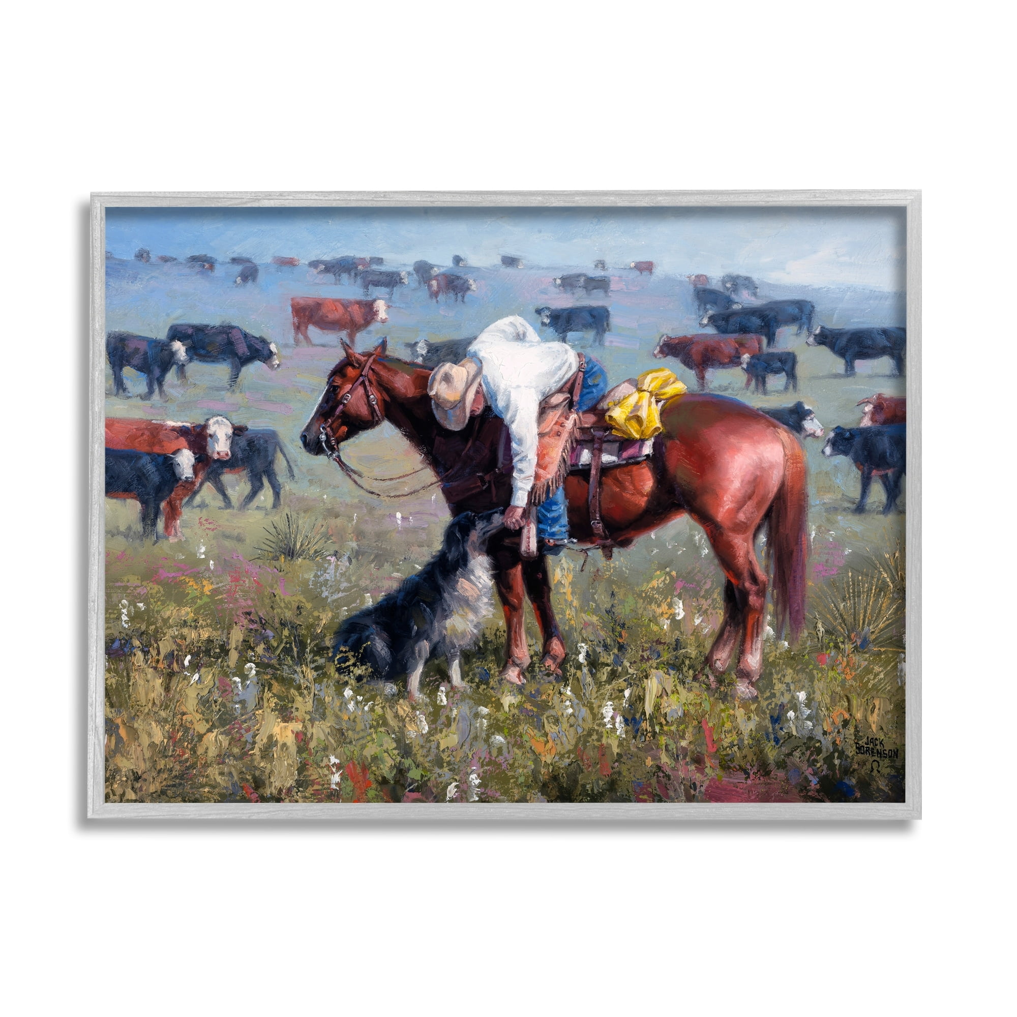Stupell Industries Cowboy Petting Shepherd Farm Dog Cattle Grasslands Landscape,30 x 24, Design by Jack Sorenson
