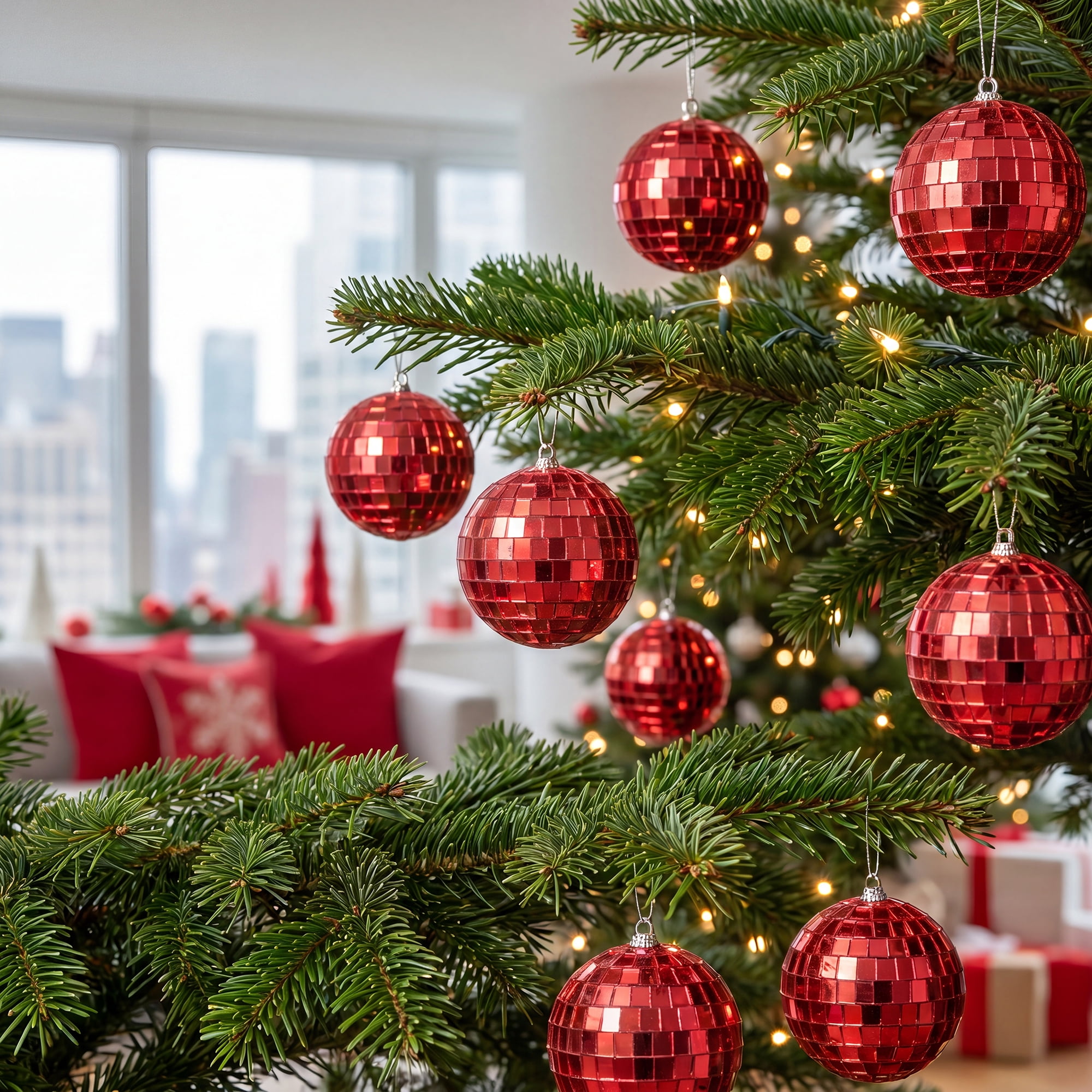 Unique Bargains 10Pcs Mirror Disco Balls for Hanging Sphere Orbs Red 1.6"x1.6"x1.6"