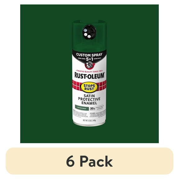 (6 pack) Canyon Green, Rust-Oleum Stops Rust Custom Sprays 5 in 1 Satin Spray Paint-380420, 12 oz