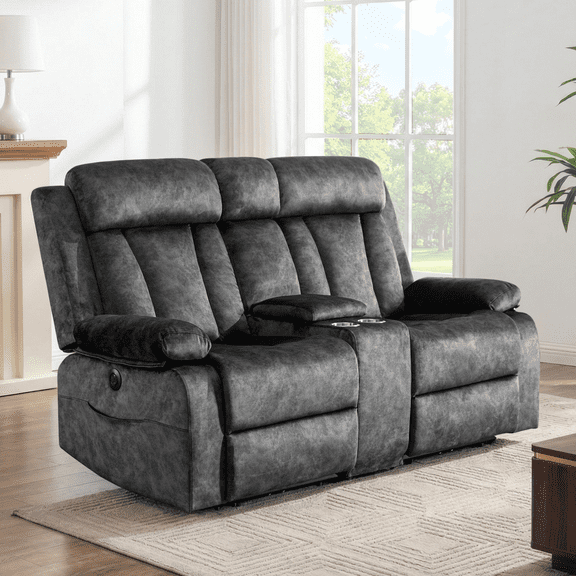 LVUYOYO Power Reclining Loveseat, Zero Gravity Loveseat Sofa with Adjustable Headrest, Storage Console, Cup Holders, Recliner Couch for Living Room (Grey)