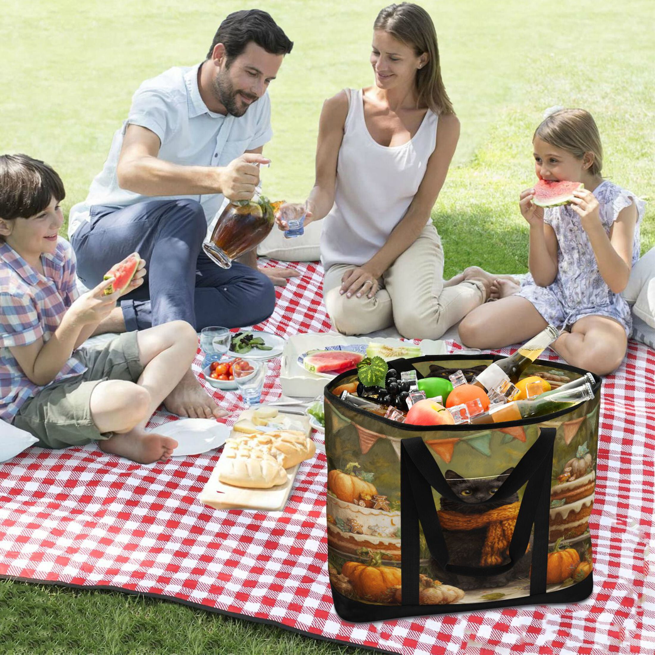 Extra-Large Wide Opening Design Capacity Hand-Held Ice Pack Thickened Insulation Layer For Long-Lasting Cold Retention For Outdoor Shopping Picnics And Camping Black Cat Halloween Party