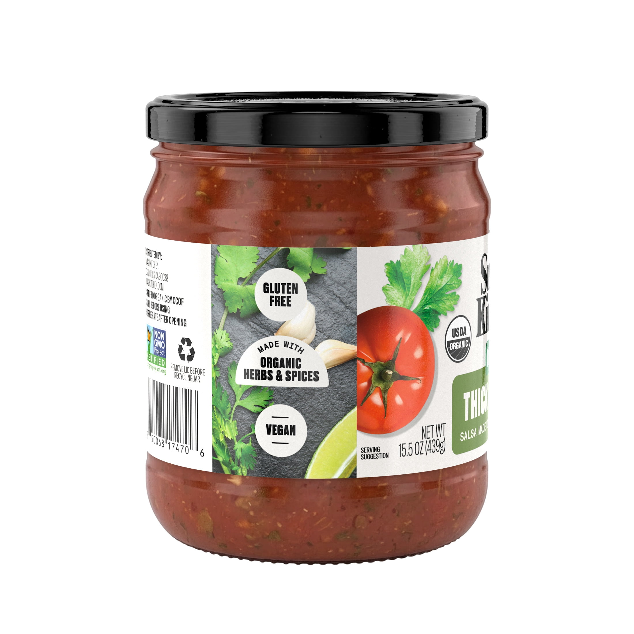 (2 pack) Smash Kitchen Organic Thick and Chunky Mild Cilantro Garlic Salsa Dip, 15.5oz