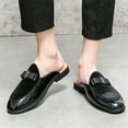 thumbnail image 3 of Men's Bowtie Patent Leather Slip-On Mules Slippers,Flats Stylish Formal Backless Loafers Work Slides Casual Half Loafers Sandals, 3 of 7