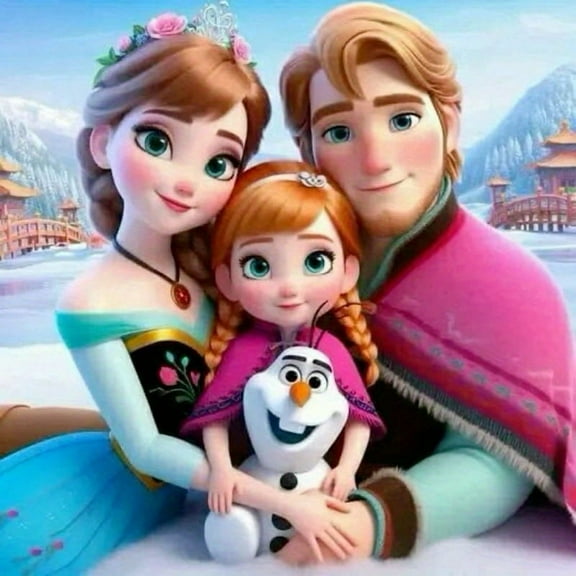 5D Diy Diamond Painting Kit - Cute Cartoon Characters Elsa, Anna & Frozen - Round Full Drill Embroidery Mosaic Art For Home Living Room Wall Decor, 11.81X11.81In