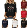 thumbnail image 2 of GERsome Christmas Shirts Womens Plus Size Christmas Tshirts 3/4 Length Sleeve Xmas Pullover Tops Funny Christmas Red Wine Glass Graphic Tee Size L, 2 of 7