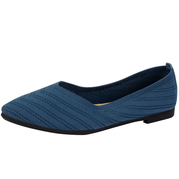 Navy Womens Flats Breathable Mesh Upper Low Heel Design Lightweight Comfortable Slip On Style Casual Daily Walking Office Everyday Wear Footwear Size 39