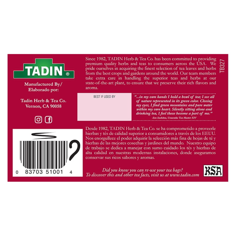 Tadin Damiana Herbal Tea, 100% Natural, No Caffeine, Promotes