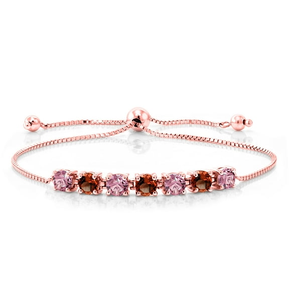 Gem Stone King 2.94 Ct Pink Lab Grown Diamond Red Garnet 18K Rose Gold Plated Silver Bracelet for Women