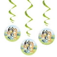 thumbnail image 2 of Unique Bluey Birthday Birthday Party Decoration Bundle includes 1 Happy Birthday Banner, 3 Hanging Swirl Decorations with Paper Cutouts, 1 Plastic Table Cover, 1 Dinosaur Sticker Sheet, 2 of 4