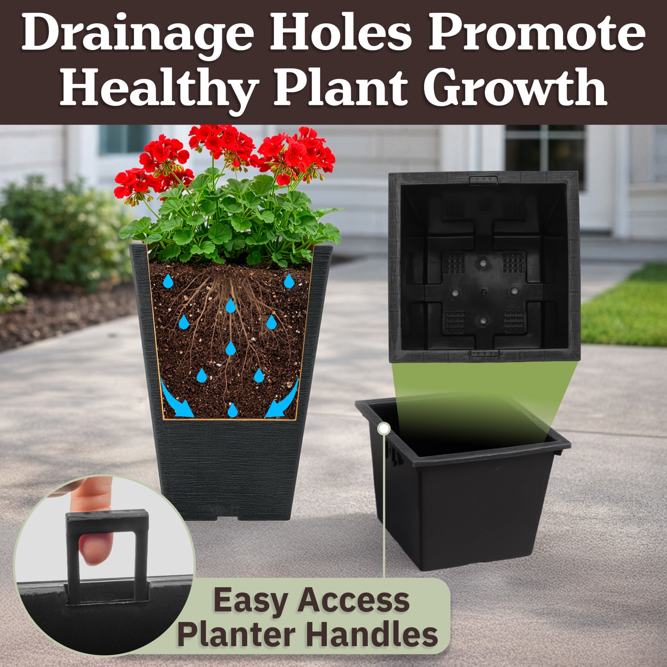 Pure Garden Large Outdoor Planters 2-Pack - 13.75” Tall Planters for Outdoor Plants or Indoors, Gray
