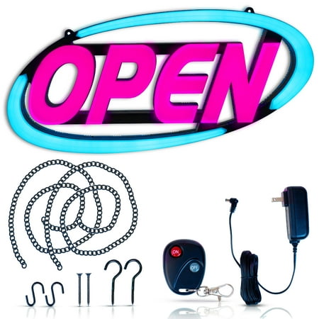 Led Open Sign for Business – Stand Out with 64 Super-Bright Color Combos to Match Your Brand, Programmable App – Neon Flash, or Scroll – 15 x 32
